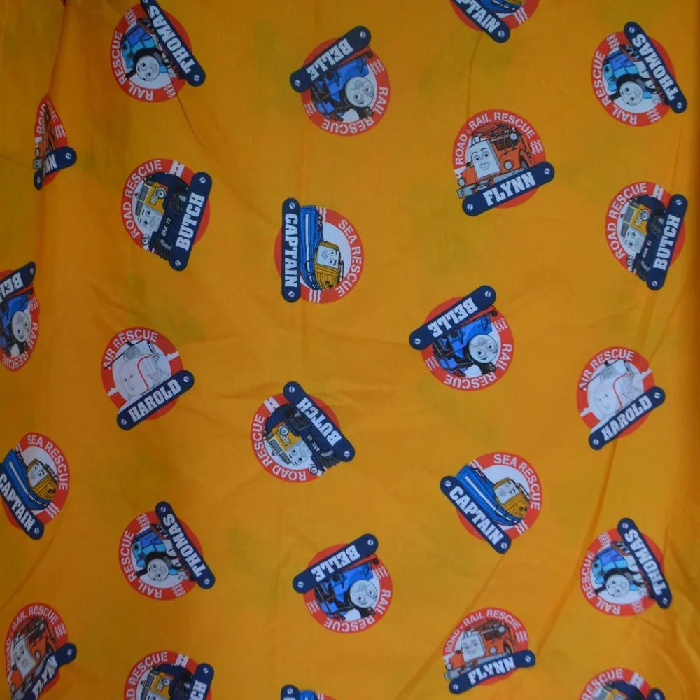 Thomas & Friends FLAT BED SHEET Twin Size Yellow Fabric Road Rail Sea Rescue Kid